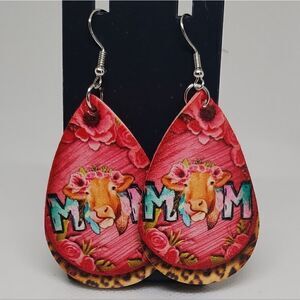 Teardrop earrings Mom cows faux leather‎ new e8